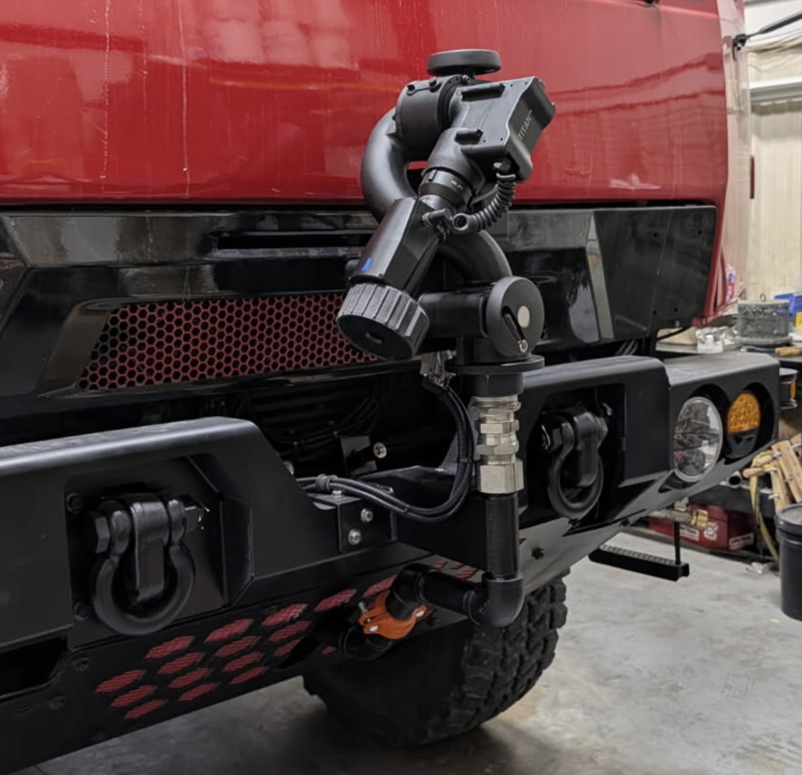 Robotic arm mounted on the fire engine.