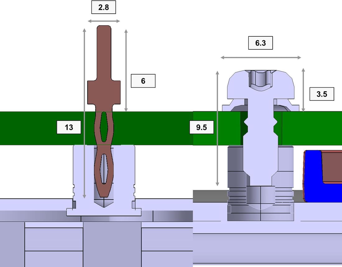 Dual-eyelet press-fit pin, in section.