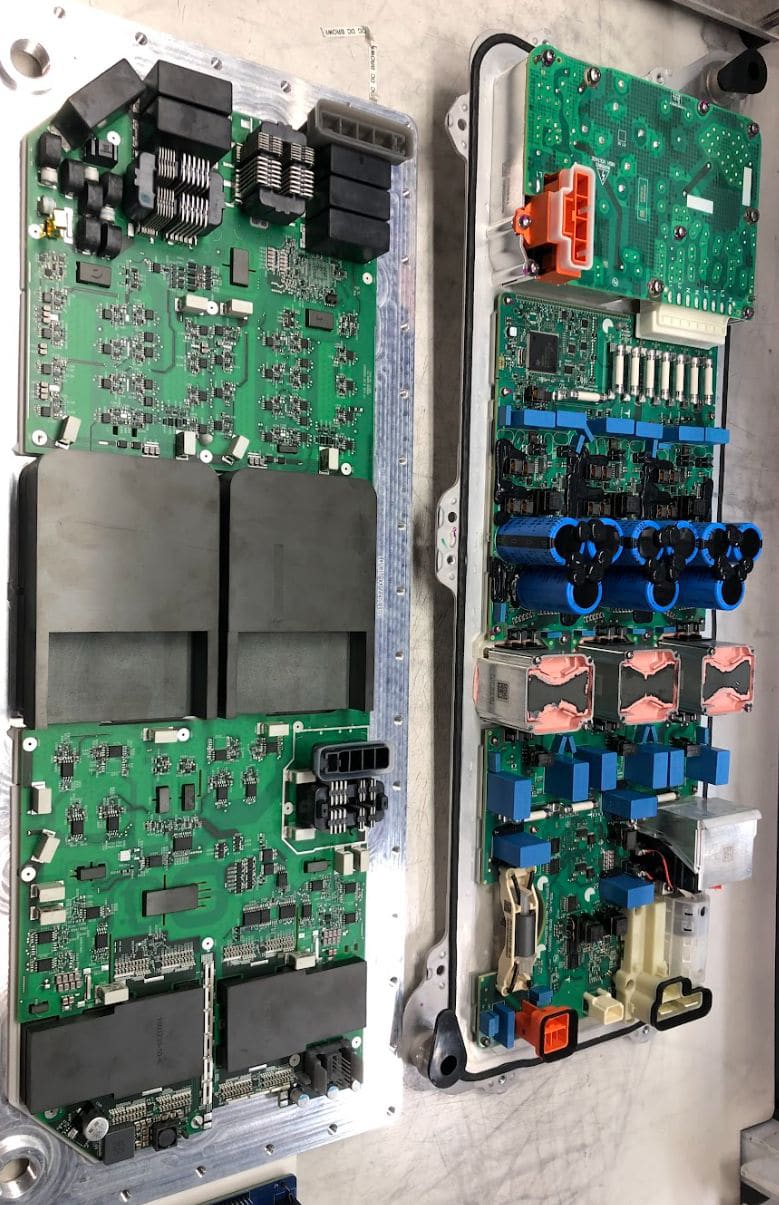 Charger PCBAs on a test panel.