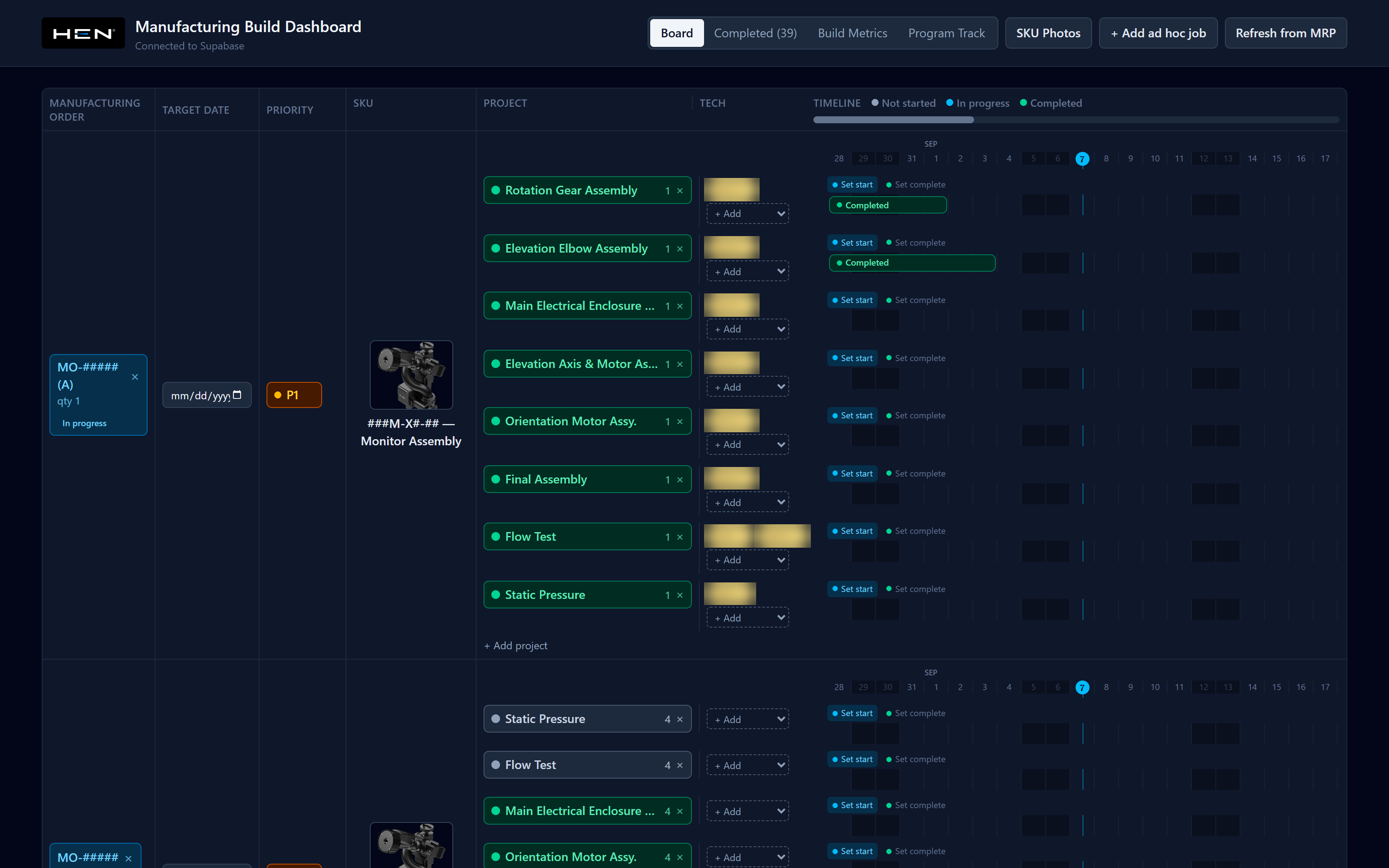 Manufacturing Build Dashboard